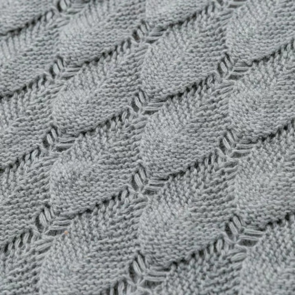 Gray Turtleneck Textured Scallop Knit Sweater - Picture 7 of 7